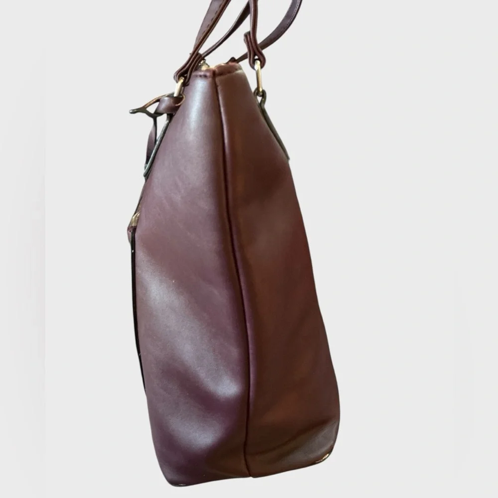 Nine West Mahogany Brown Faux Leather Work Tote Laptop Bag